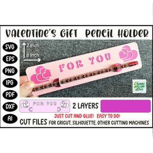 Cartão de dia dos namorados porta-lápis. Troca de cartões em sala de aula. Arquivo de corte SVG de Valentine para Cricut, Silhueta. Escola. Pequeno presente para crianças.