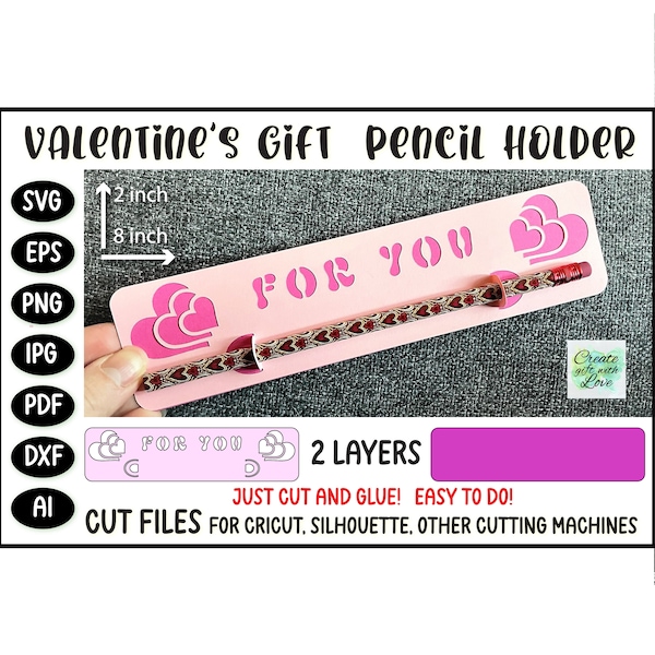 Pencil Holder Valentine Card. Classroom Swapping Cards. Valentine SVG Cutting File for Cricut, Silhouette. School. Small Gift for kids.