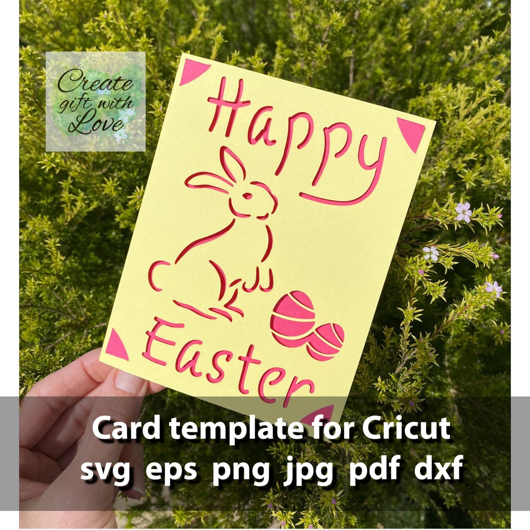 Happy Easter Insert Cutting Card, SVG Template File With Bunny and Eggs ...