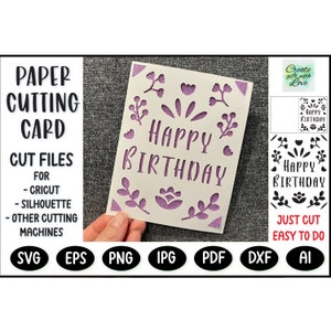 Happy Birthday card SVG file for Cricut Joy, Maker and Explore Air. Silhouette cut file. Insert cutting Card. Papercut SVG. Greeting card.