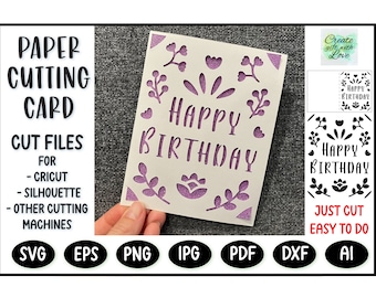 Happy Birthday card SVG file for Cricut Joy, Maker and Explore Air. Silhouette cut file. Insert cutting Card. Papercut SVG. Greeting card.