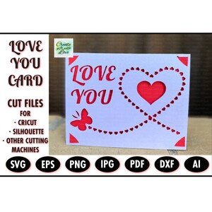 Karta Love You na kartkę z życzeniami, Walentynki, Rocznica. Szablon SVG plik do cięcia z sercami dla Cricut Joy. Plik cyfrowy