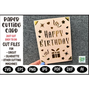 Happy Birthday card SVG file for Cricut Joy, Maker and Explore Air. Silhouette cut file. Insert cutting Card. Papercut SVG. Greeting card.