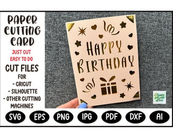 Happy Birthday card SVG file for Cricut Joy, Maker and Explore Air. Silhouette cut file. Insert cutting Card. Papercut SVG. Greeting card.