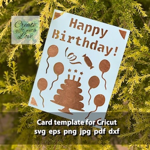 Happy Birthday Card SVG template cut file for Cricut Joy.