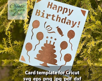 Happy Birthday Card SVG template cut file for Cricut Joy.