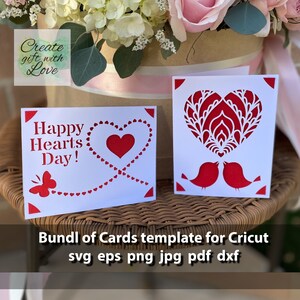 Valentines Cards SVG fichiers coupés bundle. Happy Hearts Day. Cœur et oiseaux. Fichier de découpe de modèle SVG pour Cricut. Fichier numérique. Téléchargement instantané.