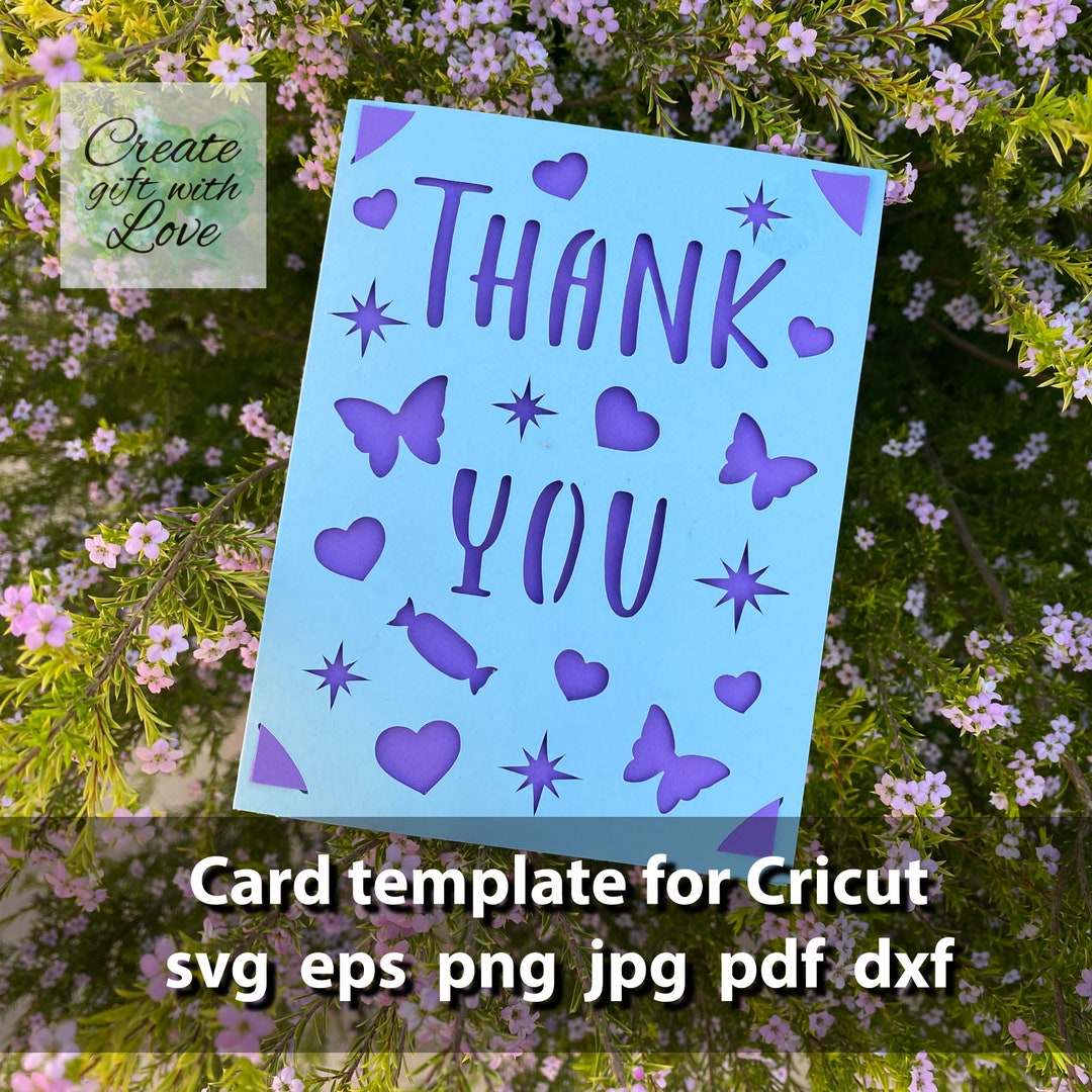 Thank You, Insert Card SVG Template With Hearts and Butterflies. SVG