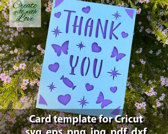 Thank you, insert Card SVG template with Hearts and Butterflies. SVG template for greeting card, Thanksgiving card. Papercut svg.