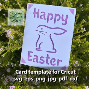 Happy Easter insert cutting Card, SVG template file with bunny for Cricut Joy. Draw and cut card design. Papercut svg.