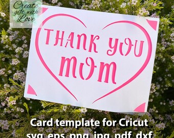 Dank u MOM, Moederdag snijkaart, SVG sjabloon gesneden bestand voor elke Cricut. Silhouet- en PDF-bestanden om te snijden. Direct downloaden.