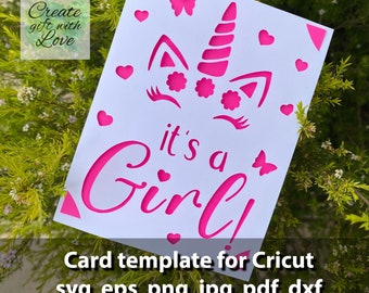 Its a Girl, Baby Shower Insert Card, SVG tamplete, Paper cutting, New baby card, Baby Greetings Card Design for Cricut Joy, Explore, Maker.