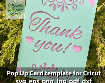 Bedankt kaart SVG bestand voor Cricut Joy. Silhouette en PDF-bestanden voor handgesneden.