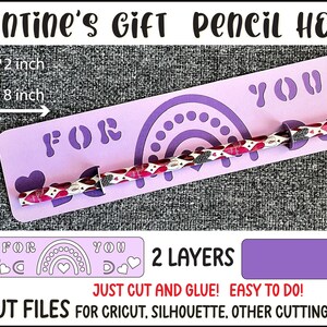 Cartão de dia dos namorados porta-lápis. Troca de cartões em sala de aula. Arquivo de corte SVG de Valentine para Cricut, Silhueta. Escola. Pequeno presente para crianças.