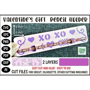 Potloodhouder Valentijnskaart. Klaslokaal swapping kaarten. Valentine SVG Snijbestand voor Cricut, Silhouet. School. Klein cadeau voor kinderen.