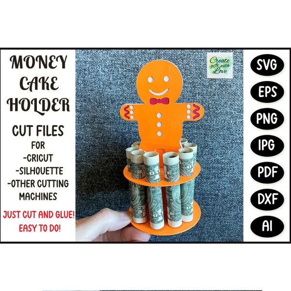 Money Cake Holder Gingerbread Cookie Boy. Christmas Gift SVG. Works with Cricut Joy, Explore, Maker. Holiday Decorations. Paper cutting