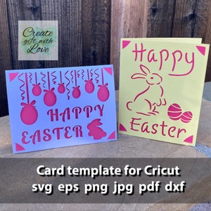 Happy Easter insert cutting Cards, SVG template file with bunny and eggs for Cricut Joy. Draw and cut card design. Papercut svg. Set 2 cards