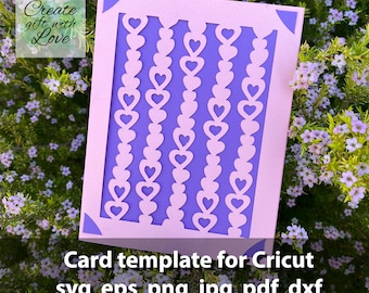 Card SVG template cut file with Hearts for Cricut Joy, Maker, Explore, etc Greeting card, Valentine's Day, Happy Birthday, Mother's Day card