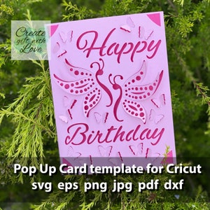 Pop-up Butterfly Birthday card SVG file for Cricut Joy. Silhouette and PDF files for hand cut.