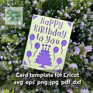 Joyeux anniversaire de découpe de carte SVG fichier avec main, tulipes, cœurs et papillon pour Cricut Joy, Maker et Explore. Fichier de coupe silhouette.