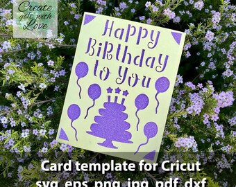 Happy Birthday cutting card SVG file with hand, tulips, hearts and butterfly for Cricut Joy, Maker and Explore. Silhouette cut file.