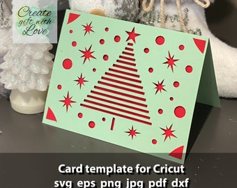 Christmas Tree Card SVG template cut file, Greeting Card for Cricut Joy.