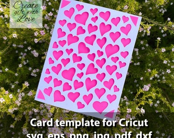 Card SVG template cut file with Hearts for Cricut Joy, Maker, Explore Air. Greeting card for Mother's Day, Valentine's Day. Digital File.