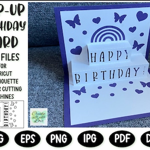 DIY Pop-up Happy Birthday card. Silueta. Plantilla de tarjeta / SVG y descarga digital PDF / Corte de papel 3D / Corte de papel de tarjeta emergente.