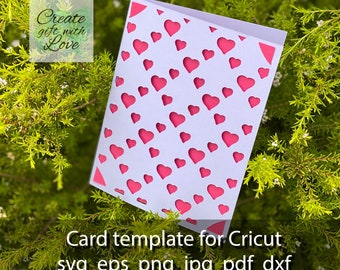 Archivo de corte de plantilla SVG de tarjeta con Hearts for Cricut Joy. Descarga instantánea.
