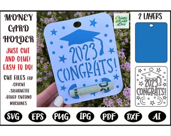 Félicitations Money card Holder SVG. Félicitations Conception. Carte cadeau. Fonctionne avec Cricut Joy, Explore, Maker et plus encore. Coupe de papier de taille 4 "x5".