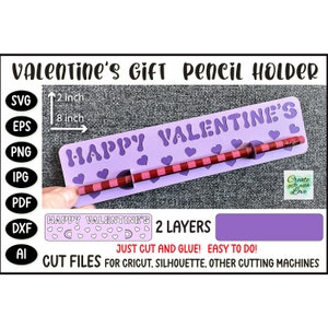 Cartão de dia dos namorados porta-lápis. Troca de cartões em sala de aula. Arquivo de corte SVG de Valentine para Cricut, Silhueta. Escola. Pequeno presente para crianças.