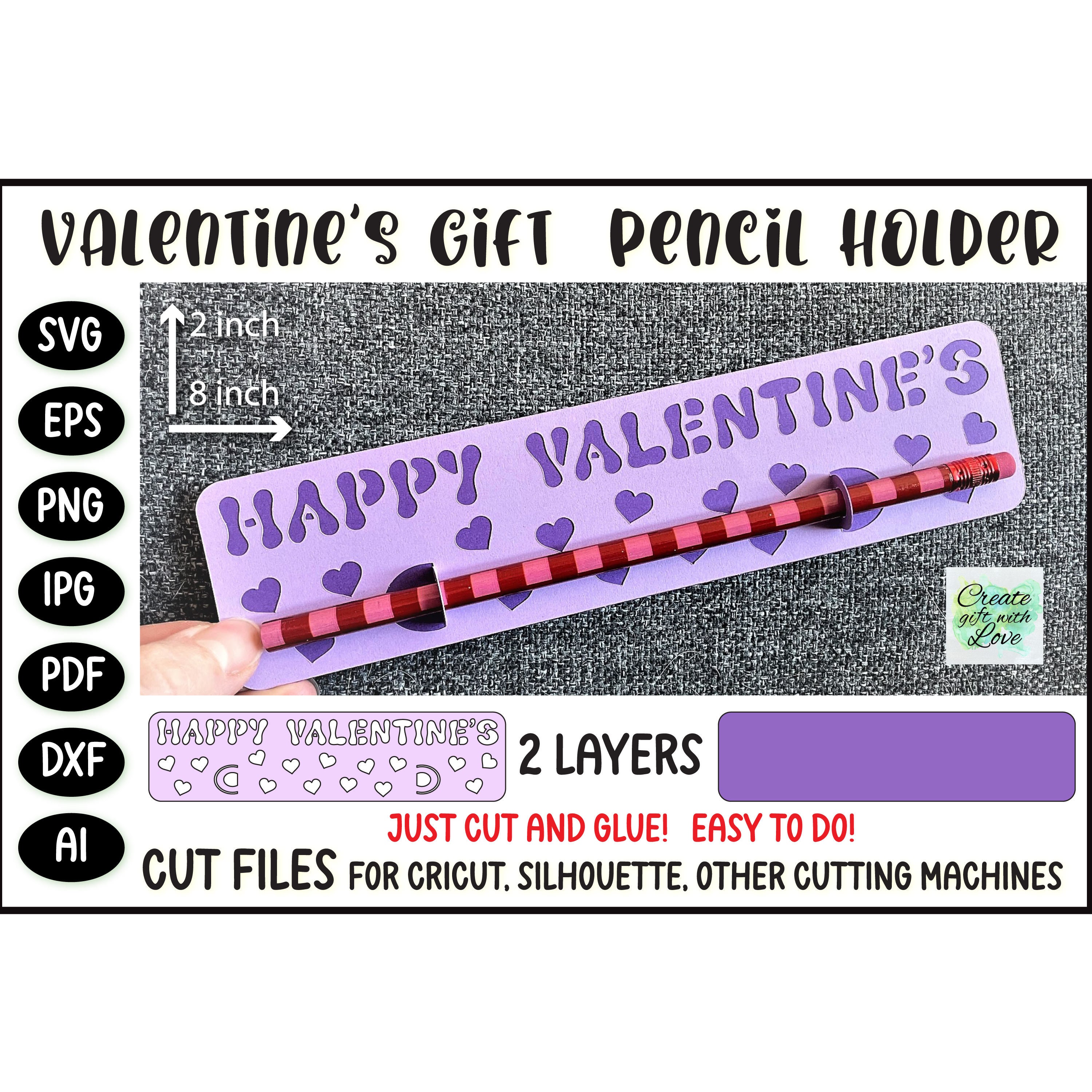 Pencil Holder Valentine Card. Classroom Swapping Cards. Valentine SVG