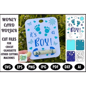 Its a Boy, Money card Holder SVG. Baby Shower Gift, SVG template, Paper cutting, New baby card, Baby Greetings Card Design for Cricut. 4&quot;x5&quot;