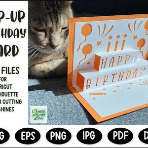 DIY Pop-Up Geburtstagskarte. Silhouette. Karte Vorlage | SVG & PDF digitaler Download | 3D Scherenschnitt | Pop up Karte Papierschnitt.