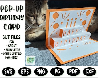 DIY Pop-up Happy Birthday card. Silhouette. Card Template | SVG & PDF digital download | 3D paper cutting | Pop up card papercut.