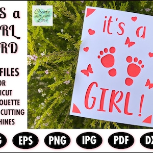 Its a Girl, Baby Shower Insert Card, SVG tamplete, Paper cutting, New baby card, Baby Greetings Card Design for Cricut Joy, Explore, Maker.