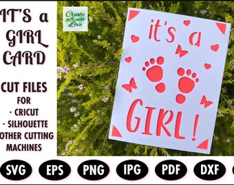 Its a Girl, Baby Shower Insert Card, SVG tamplete, Paper cutting, New baby card, Baby Greetings Card Design for Cricut Joy, Explore, Maker.