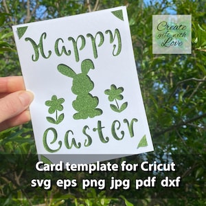 Happy Easter insert cutting Card, SVG template bestand met konijn en eieren voor Cricut Joy / Maker / Explore. Teken en knip kaartontwerp. Papercut svg