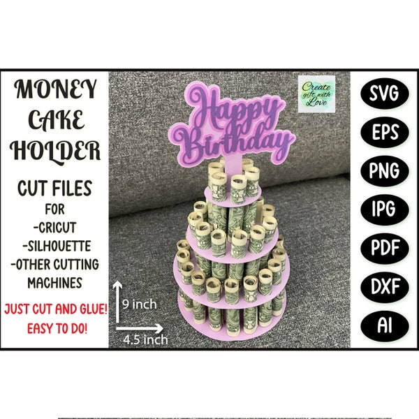 Birthday Money Cake SVG. Cardstock Money Holder. SVG template cut file for Cricut. Papercut svg. Gift. SVG template cut card design.