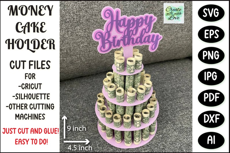 Birthday Money Cake SVG. Cardstock Money Holder. SVG template cut file for Cricut. Papercut svg. Gift. SVG template cut card design. image 8