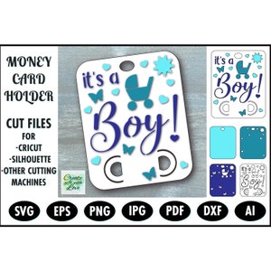 Its a Boy, Money card Holder SVG. Baby Shower Gift, SVG template, Paper cutting, New baby card, Baby Greetings Card Design for Cricut. 4&quot;x5&quot;