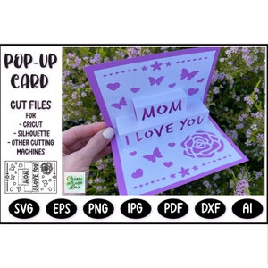 I love you Mom. Pop Up card SVG. Mothers day cutting card, SVG template cut file for any Cricut. Silhouette and PDF files
