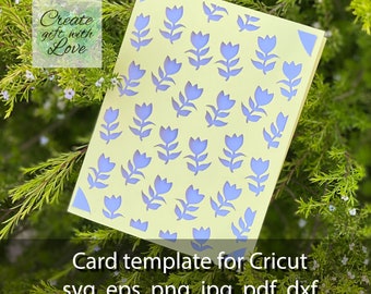 Card SVG template cut file with Flowers (tulips) for Cricut Joy.