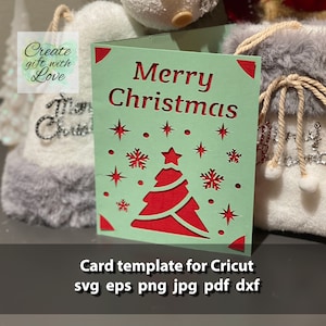 Merry Christmas Tree Card SVG template cut file, Greeting Card for Cricut Joy.