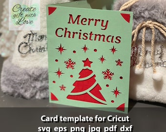 Merry Christmas Tree Card SVG modèle fichier de coupe, carte de vœux pour Cricut Joy.