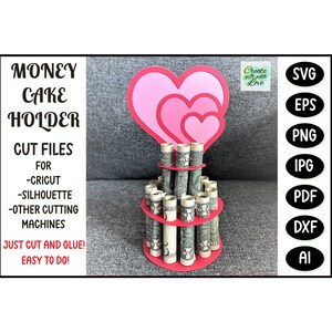 Valentinstag Geldtorte wie 3 Herzen. SVG. Kompatibel mit Cricut Joy, Entdecke, Maker, mehr. Valentinstag Dekorationen. Scherenschnitt. Geschenk. Liebe