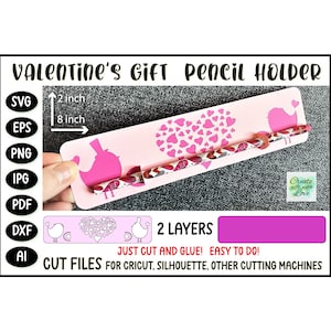 Potloodhouder Valentijnskaart. Klaslokaal swapping kaarten. Valentine SVG Snijbestand voor Cricut, Silhouet. School. Klein cadeau voor kinderen.