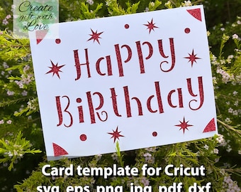 Happy Birthday,  insert cutting card SVG file with star and dots for Cricut Joy, Maker and Explore. Silhouette cut file.