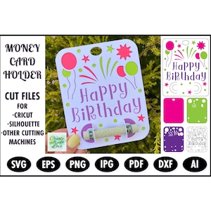 Titular de la tarjeta de dinero SVG. Diseño de feliz cumpleaños. Tarjeta de regalo. Funciona con Cricut Joy, Explore, Maker y más. Tamaño 4" x 5" Corte de papel. Digital