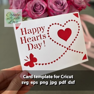 Happy Hearts Day Card with Love, plik SVG szablonu do cięcia z sercami dla Cricut Joy. Plik cyfrowy